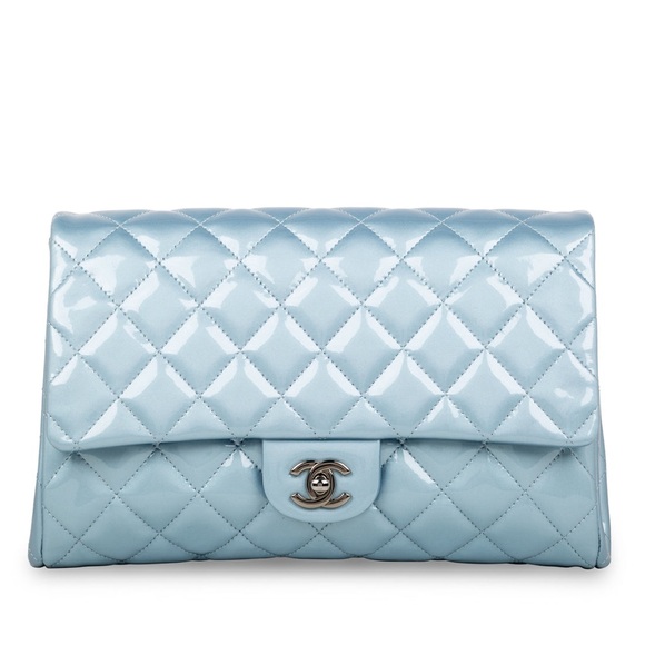 Chanel Light Tiffany Blue Quilted Leather Clutch with Chain - Picture 1 of 8